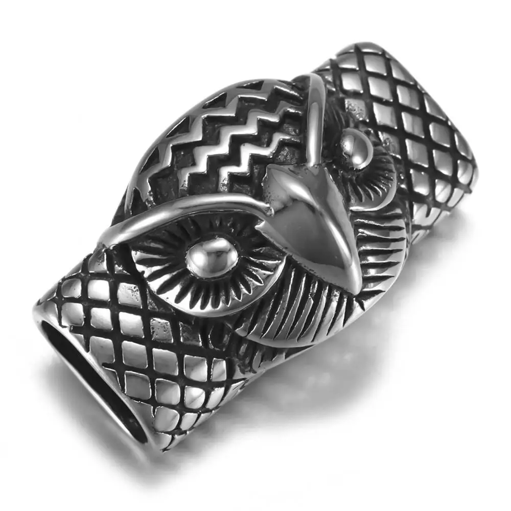 Owl Шармы-слайды из нержавеющей стали прямоугольник Череп Панк узорчатый слайдер бисер Подходит 12*6 мм плоская Кожа DIY для мужчин ювелирные изделия - Цвет: Owl