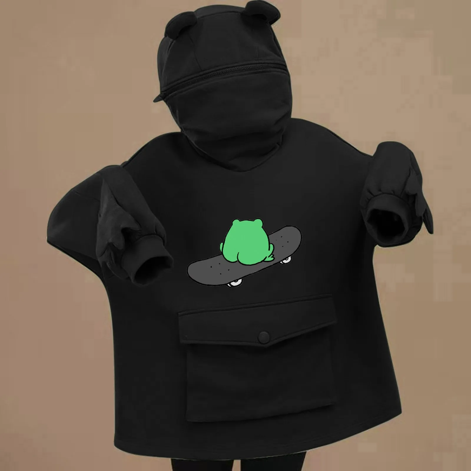 

2021 Springtime Embroidery Frog oversized Sweatshirt men and women's Hoodies Harajuku Warm Pullover Womens Korean Style Hoodie