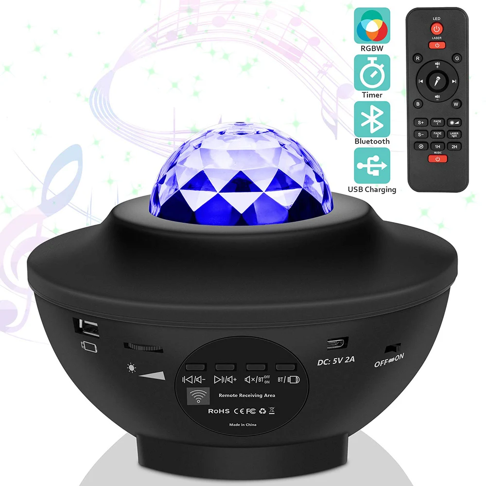 

USB LED Star Night Light Music Starry Water Wave LED Projector Light Bluetooth-compatible Sound-Activated Projector Light Decor