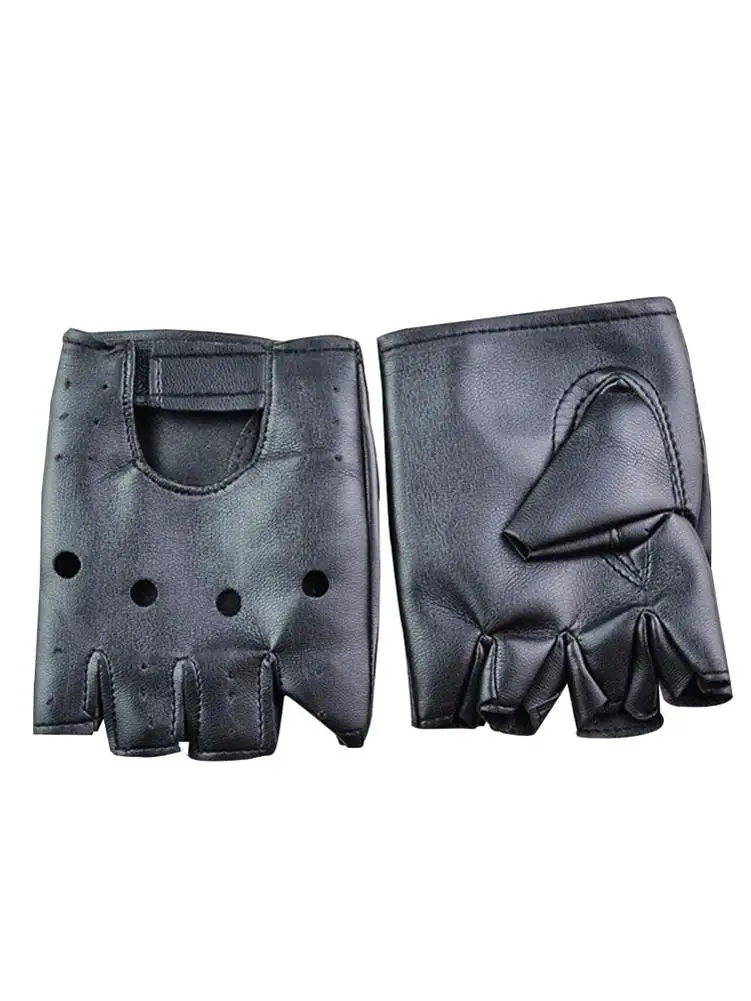 Перчатки унисекс без пальцев однотонные черные из искусственной кожи для