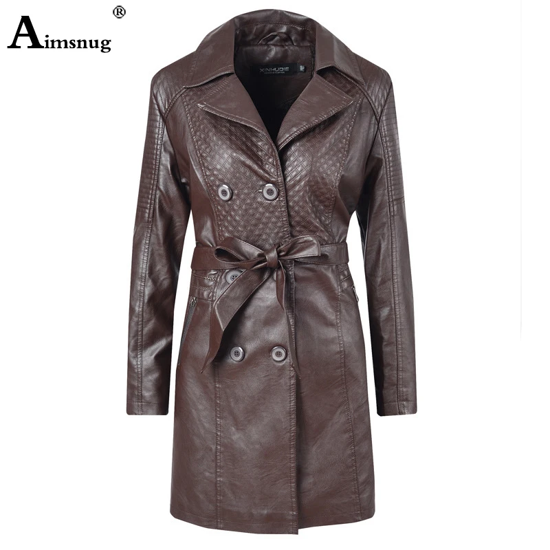 Женская куртка из искусственной кожи с отложным воротником поясом | одежда