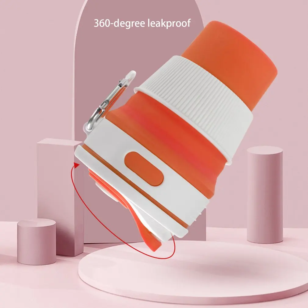 Портативная Складная силиконовая чашка с карабином телескопическая складная