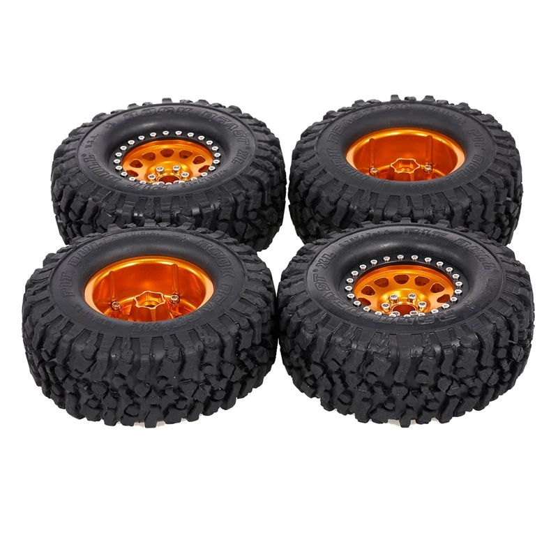 

8 PCS Metal 2.2 Beadlock Wheel Rim Tires Set for 1/10 RC Crawler Car Parts,Yellow & Titanium