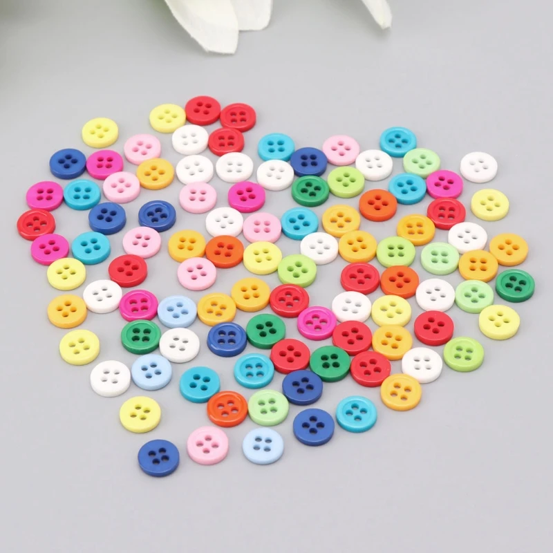 

100Pcs 4 Holes Mixed Color Round Resin Buttons Fit For Sewing And Scrapbook 9mm