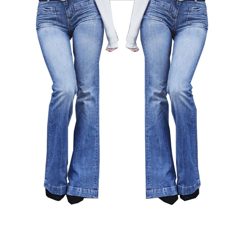 

Vintage Mom Flare Jeans Pants Plus Size Women Fashion Floor-length Washed High Waist Denim Pants All-match Streetwear Blue Black