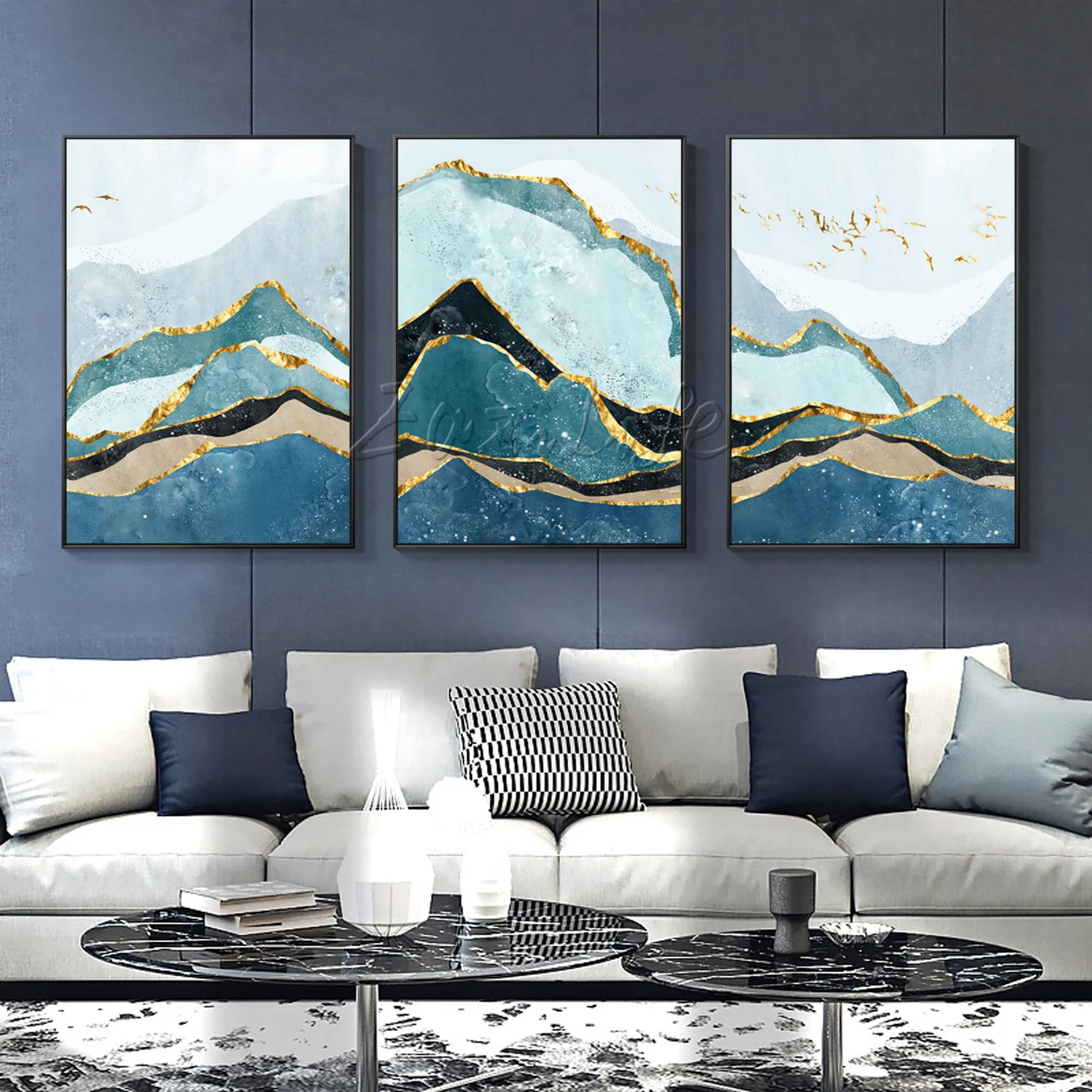 Набор из 3 абстрактных современных картин маслом на холсте ручная роспись для