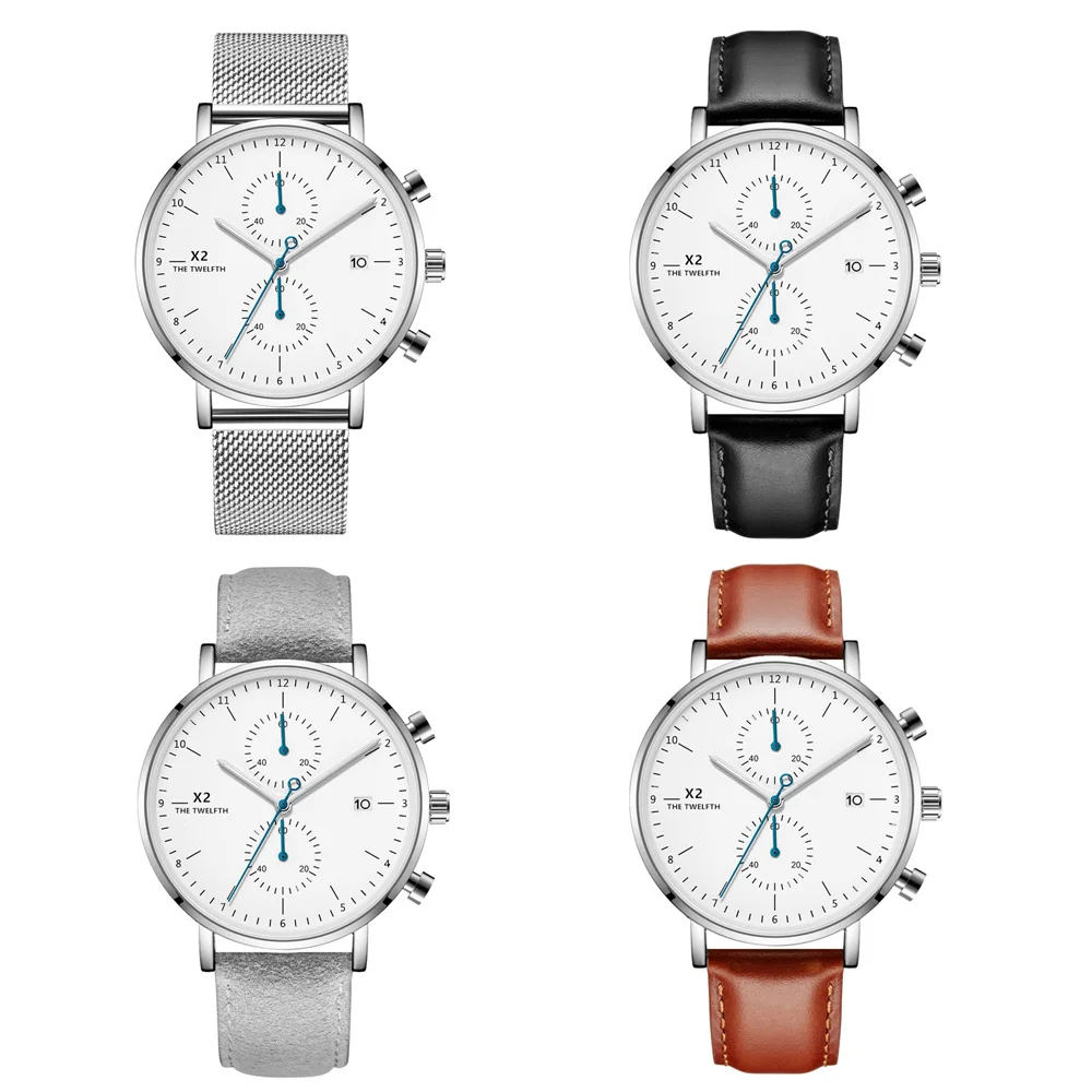 С модным циферблатом календарь Дисплей черным кожаным ремешком Мужские кожаные