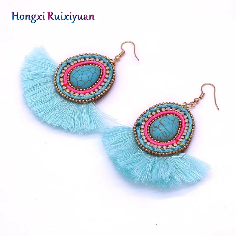 Модные серьги ювелирные изделия богемные кисточки стразы кожаные женские ретро