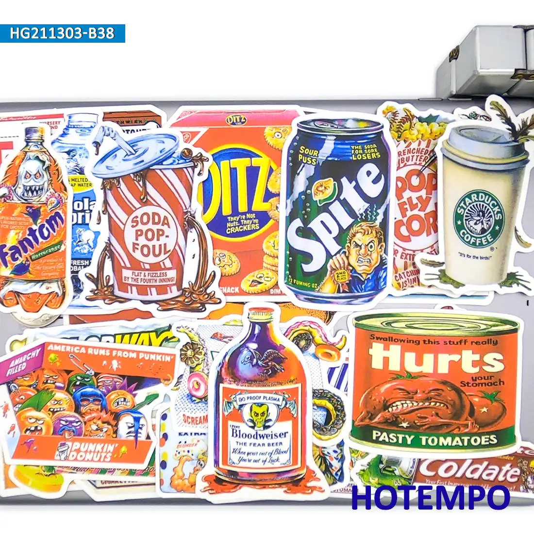 38PCS Snack Drink Food Spoof Outer Packing Stickers Retro Graffiti Art Decals for Phone Laptop Skateboard Motorcycle Car Sticker - купить по