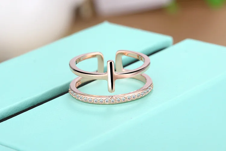 Женское кольцо из серебра 925 пробы с двойным кристаллом|Кольца| |