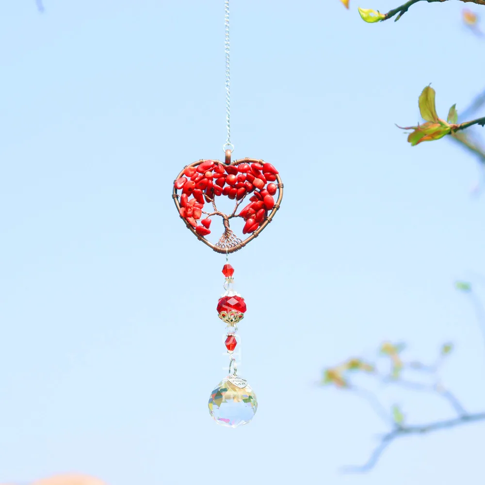 

Red Tree Of LIfe Crystal Natural Stone Rainbow Manufacturer's Window Decoration Ornaments, Kitchen, Home Garden Decoration