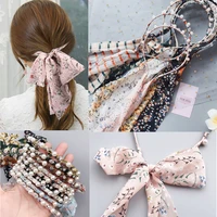 fashion sweet floral ribbon hairband for woman diamond cute pearl fabric bowknot hairhoop streamer girl headband hair accessorie