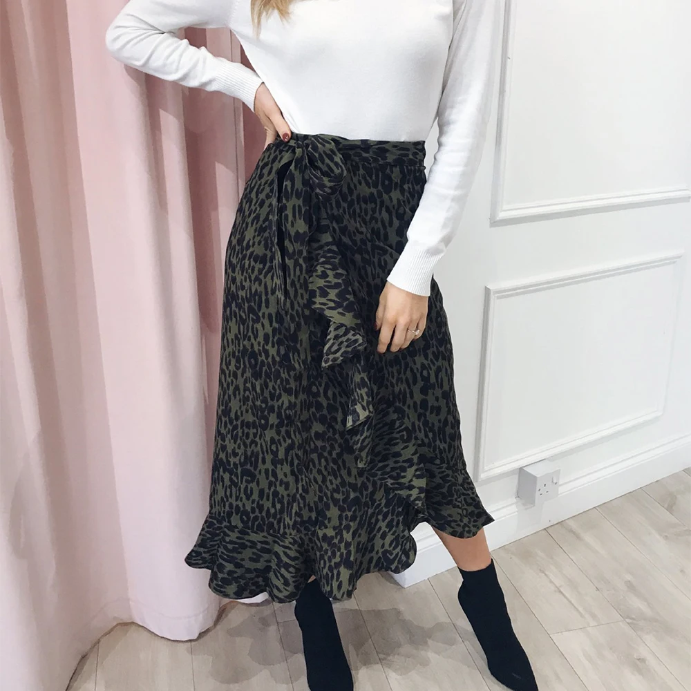 HEFLASHOR женская сексуальная юбка с леопардовым принтом запахом Aysmmetric свободная