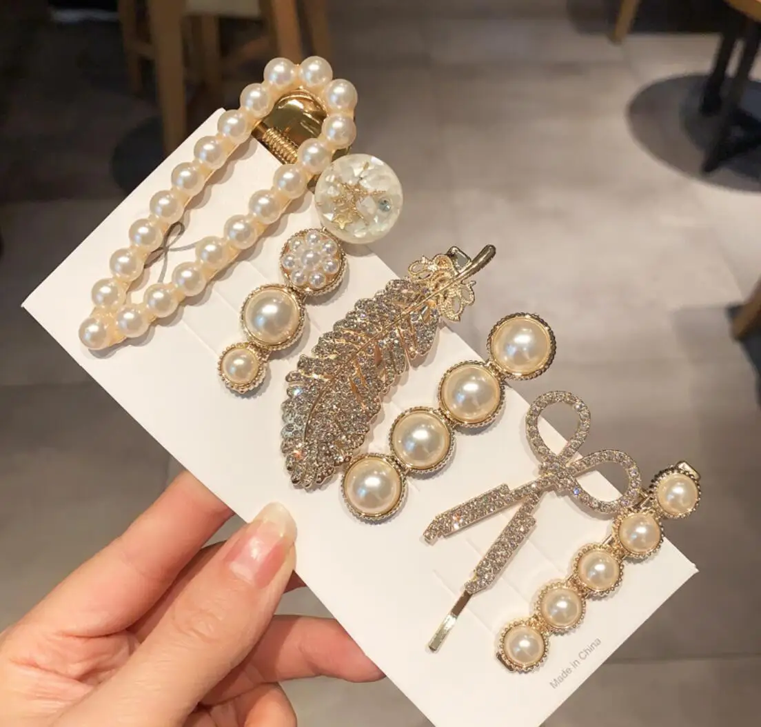 

6pcs Handmade Pearls Hair Clips Pin for Women Fashion Geometric Flower Barrettes Headwear Girls Sweet Hairpins 07
