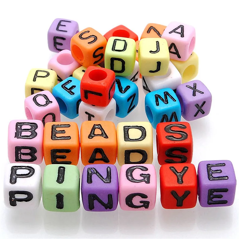 

Wholesale Solid Colors Square Acrylic Letter Beads Big Hole Cube DIY Lucite Loose Jewelry Beads 6mm 7mm Alphabet Initial Spacer