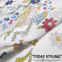 silk cotton fabric dress white background flower large wide clothing cloth diy textile tissue