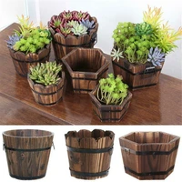 1pcs flower pot outdoor wood brown round flat mouth hexagon wave wooden planter barrel flower pot retro style garden pot new