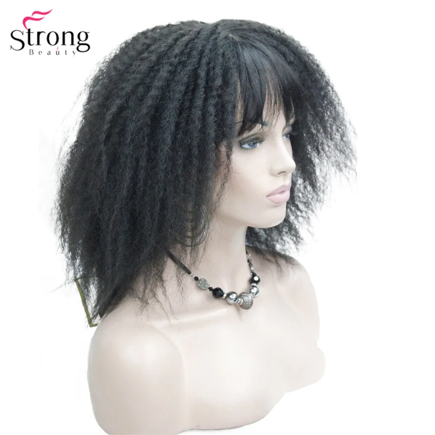 StrongBeauty афроамериканские парики Омбре Волосы Кудрявые вьющиеся средней длины черный/рыжий синтетический парик