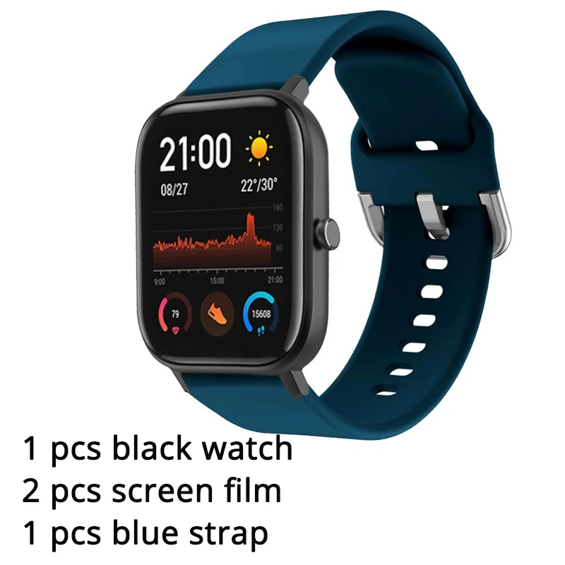 black add blue Новая глобальная версия Amazfit GTS Смарт-часы 1,6" AMOLED 5 ATM водонепроницаемый 14 дней Срок службы батареи 12 спортивных режимов Bluetooth часы - Цвет: black add blue