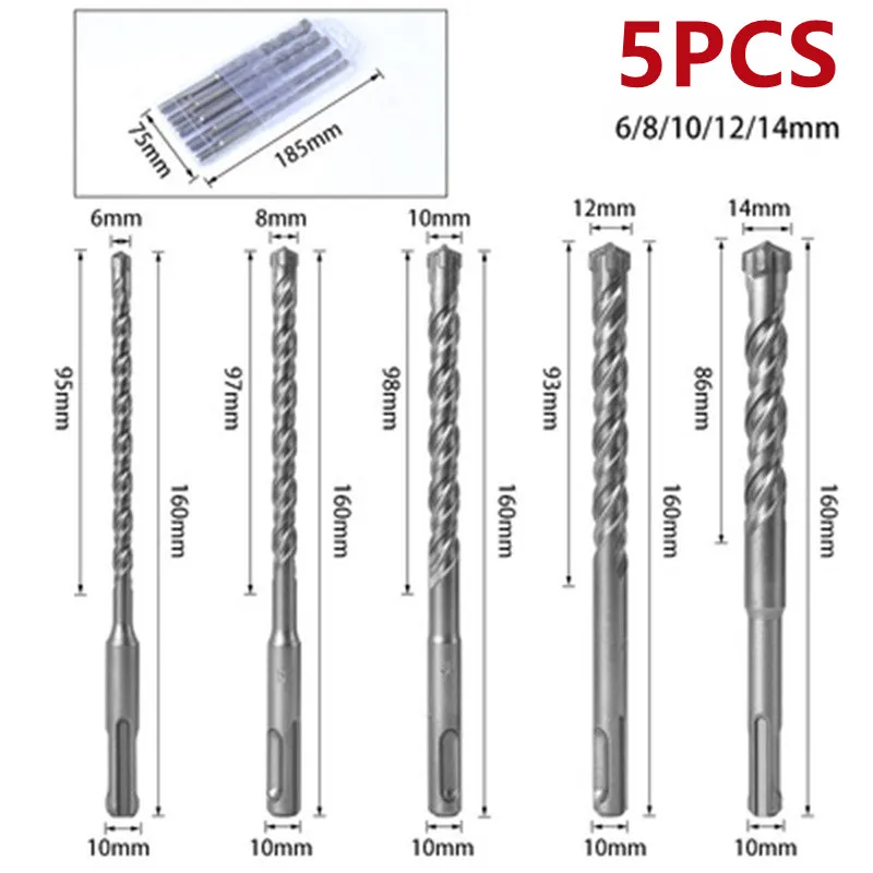 

1 Набор, 160 мм, сверла для электродрели, 6/8/10/12/14 мм