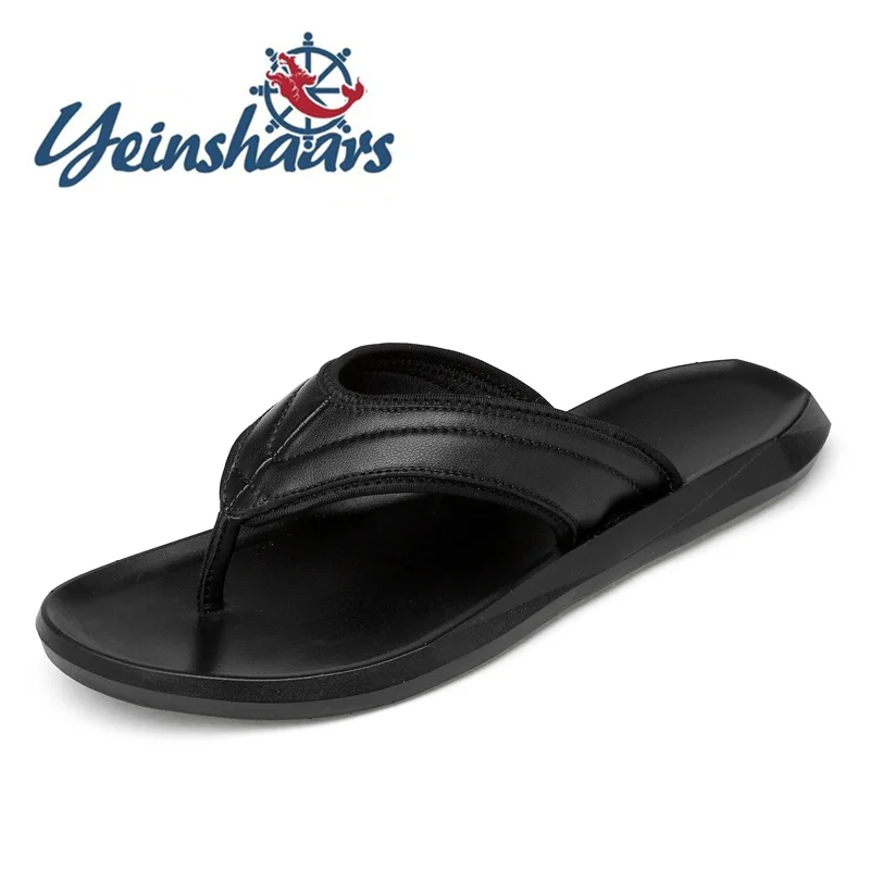 Мужские Пляжные шлепанцы натуральная кожа плоская подошва роскошные сандалии