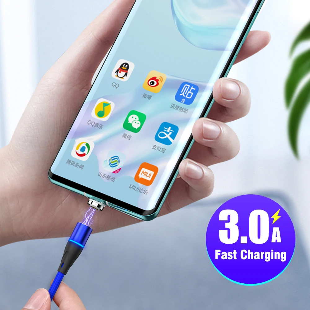 Магнитный кабель IPSKY, 3 А, быстрая зарядка через usb, Тип C, для телефона, вращение на 360, магнитный кабель для передачи данных для Iphone X XR, зарядное устройство для samsung, шнур