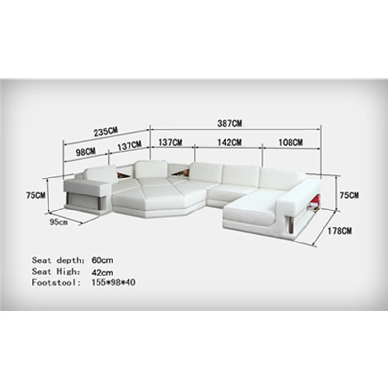 U-образный оранжевый цвет натуральная кожа откидные диваны гостиная набор для