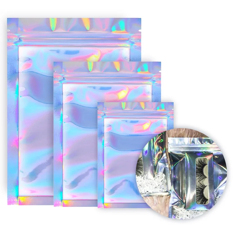 50/100/200Pcs Iridescent Zip Lock Bag Storage Bag Xmas Gift Packaging Holographic Laser Translucent Packaging Bag Pouch
