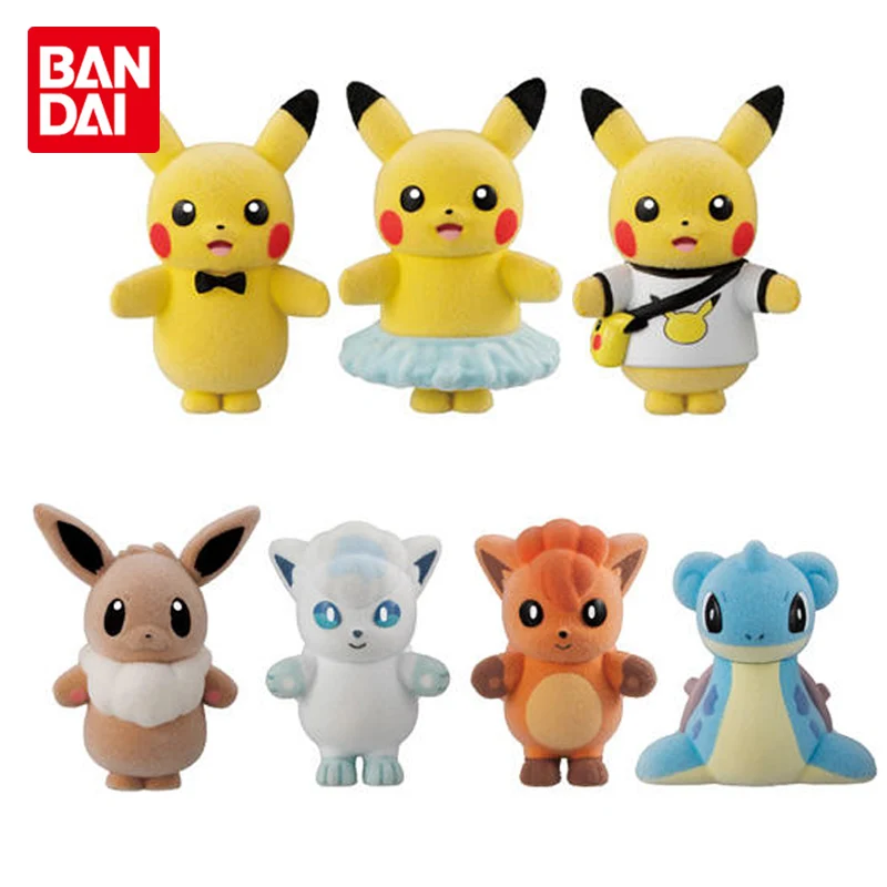 

Bandai Genuine Gacha Pokemon Small Collectible Doll Lapras Vulpix Pikachu Elf Action Figure Model Toy