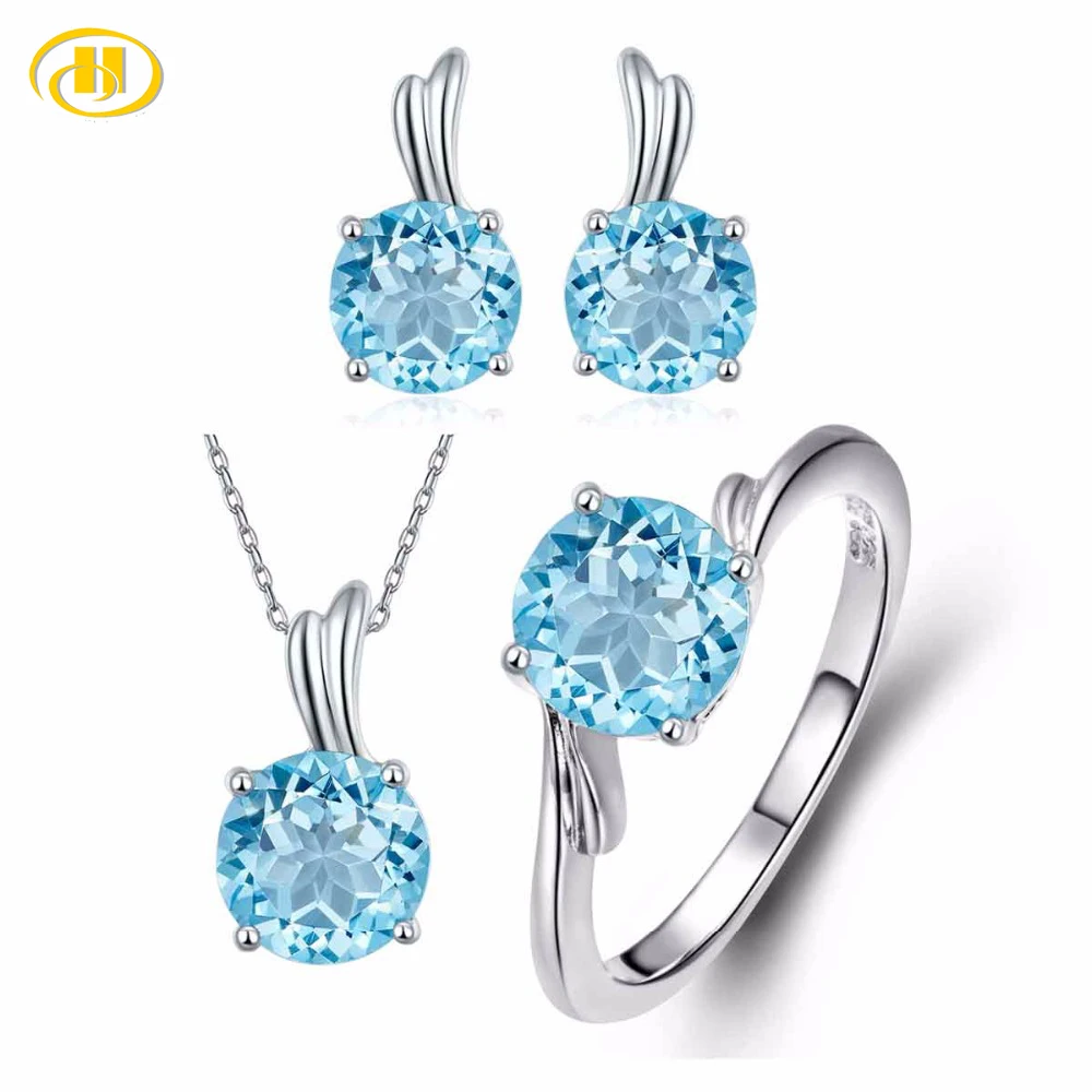Комплект из кольца и серёг серебра 925 пробы с голубым топазом|jewelry sets|jewelry sets bluejewelry