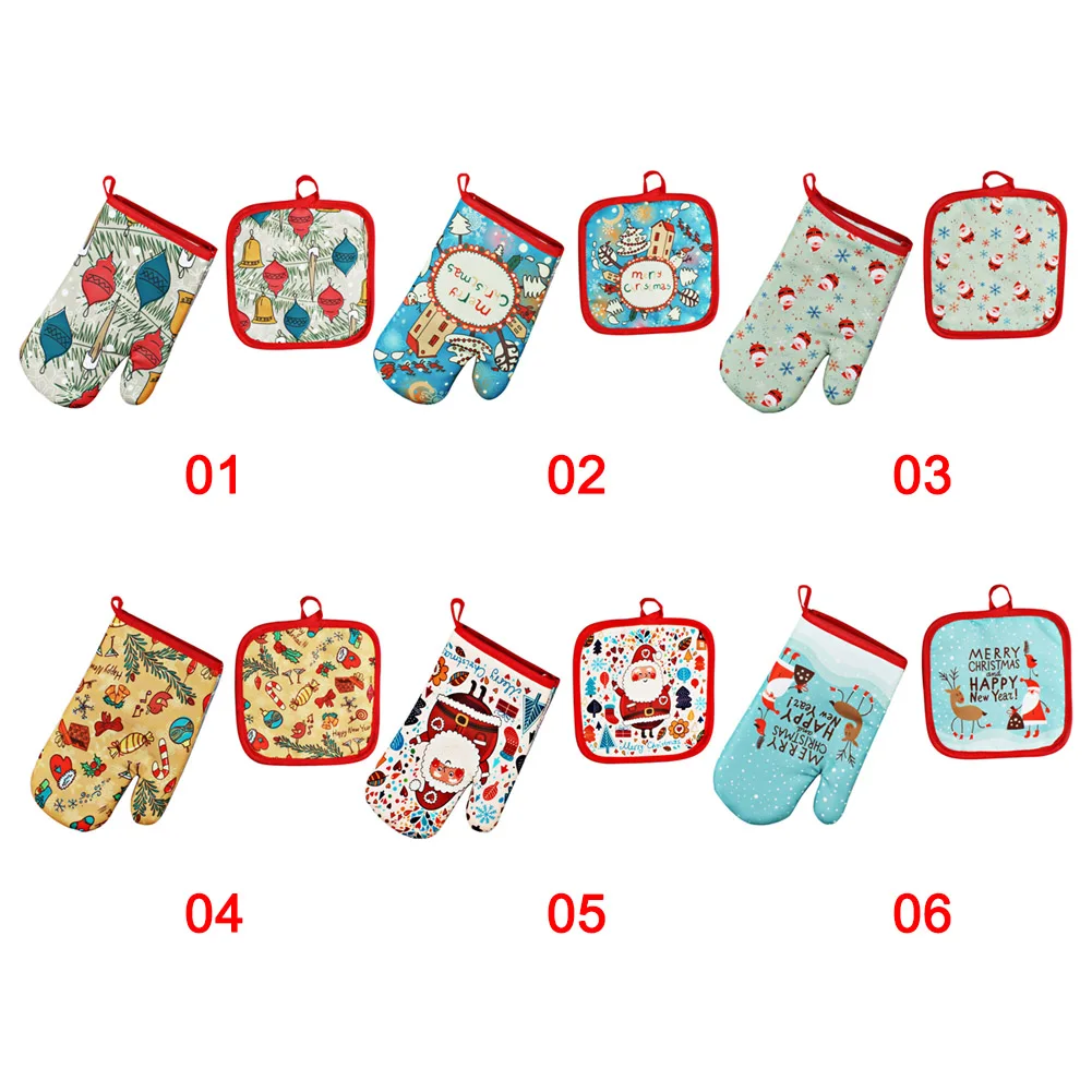 

Christmas Pattern Baking Gloves and Potholder Set for Kitchen Microwave Oven AC889
