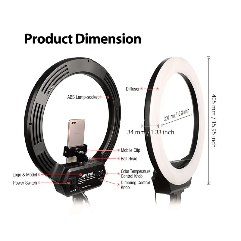 Светодиодный кольцевой светильник с регулируемой яркостью фотографический 16