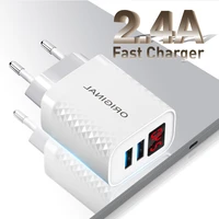 2 ports charger with digital display for iphone samsung xiaomi tablet eu us plug wall mobile phone charger adapter fast charger