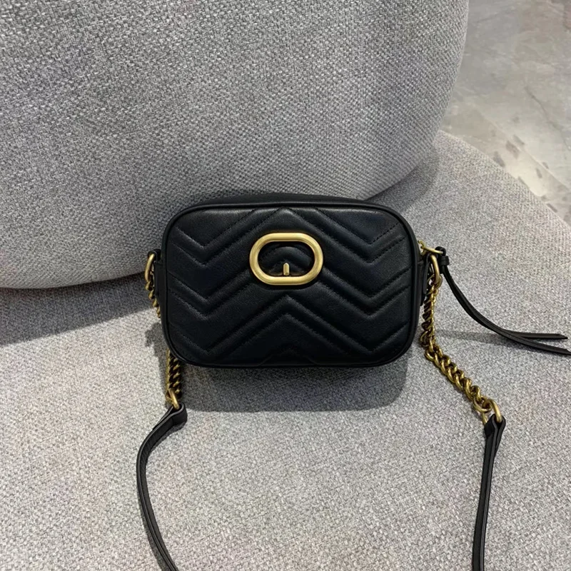 

style retro women's bag Classic camera bag chain strip small square Bag Leather Double g small bag Single Shoulder Messenger Bag