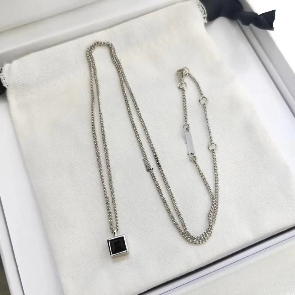 

White Gold Earrings Black Square Pendant Silver hoops Necklace Women Undefined Jewelry Set Sieraden Joyas Boho Jewelry Women