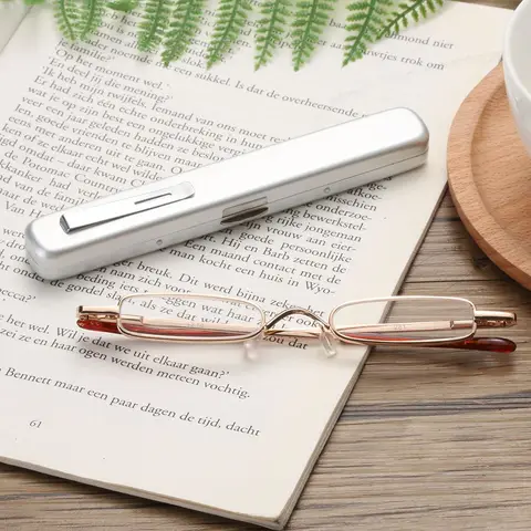 UNISSISEX Mini portátil Metal Frame Reading com estojo de metal Hot Slim EyeGlasses Care Reader Spectacles +1.0 a 4.0