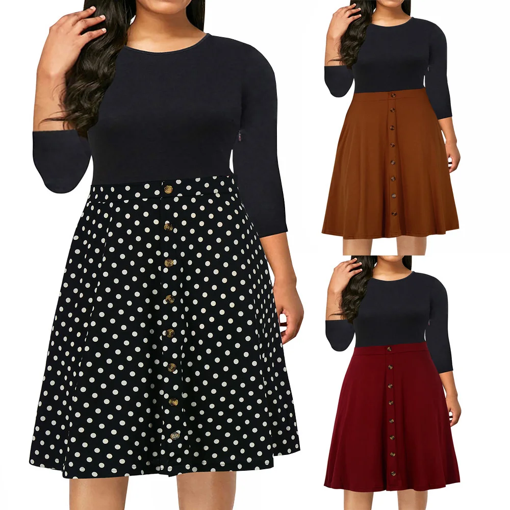 Женское винтажное платье в горошек Joineles осеннее размера плюс 9XL с круглым вырезом