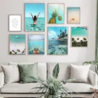 Настенный плакат с изображением летнего пейзажа, с изображением океана, сексуальной девушки, пляжа, морской звезды, ананас, холст г., живопись, современные картины, домашний декор
