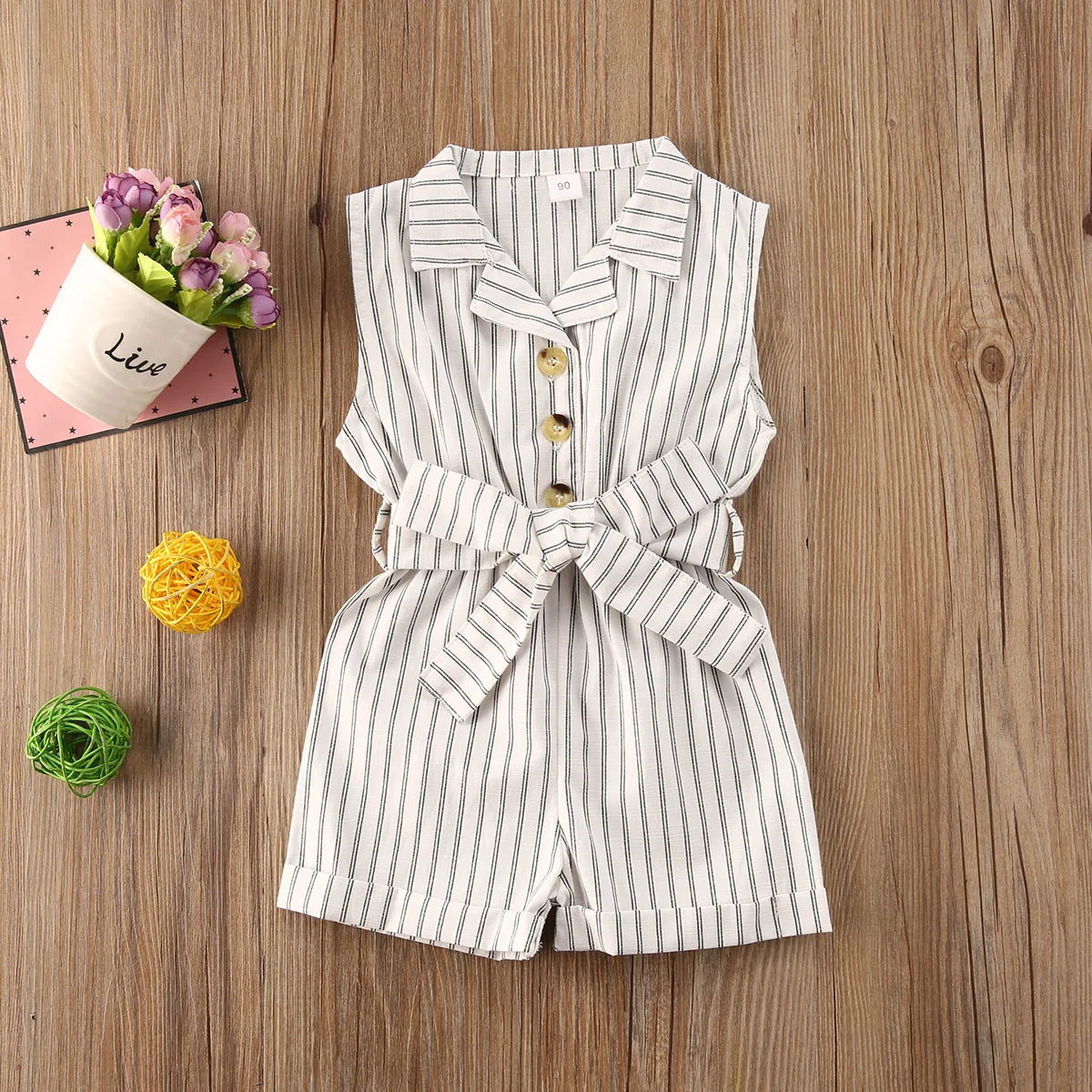 Женский Летний комбинезон в полоску без рукавов с отложным воротником на