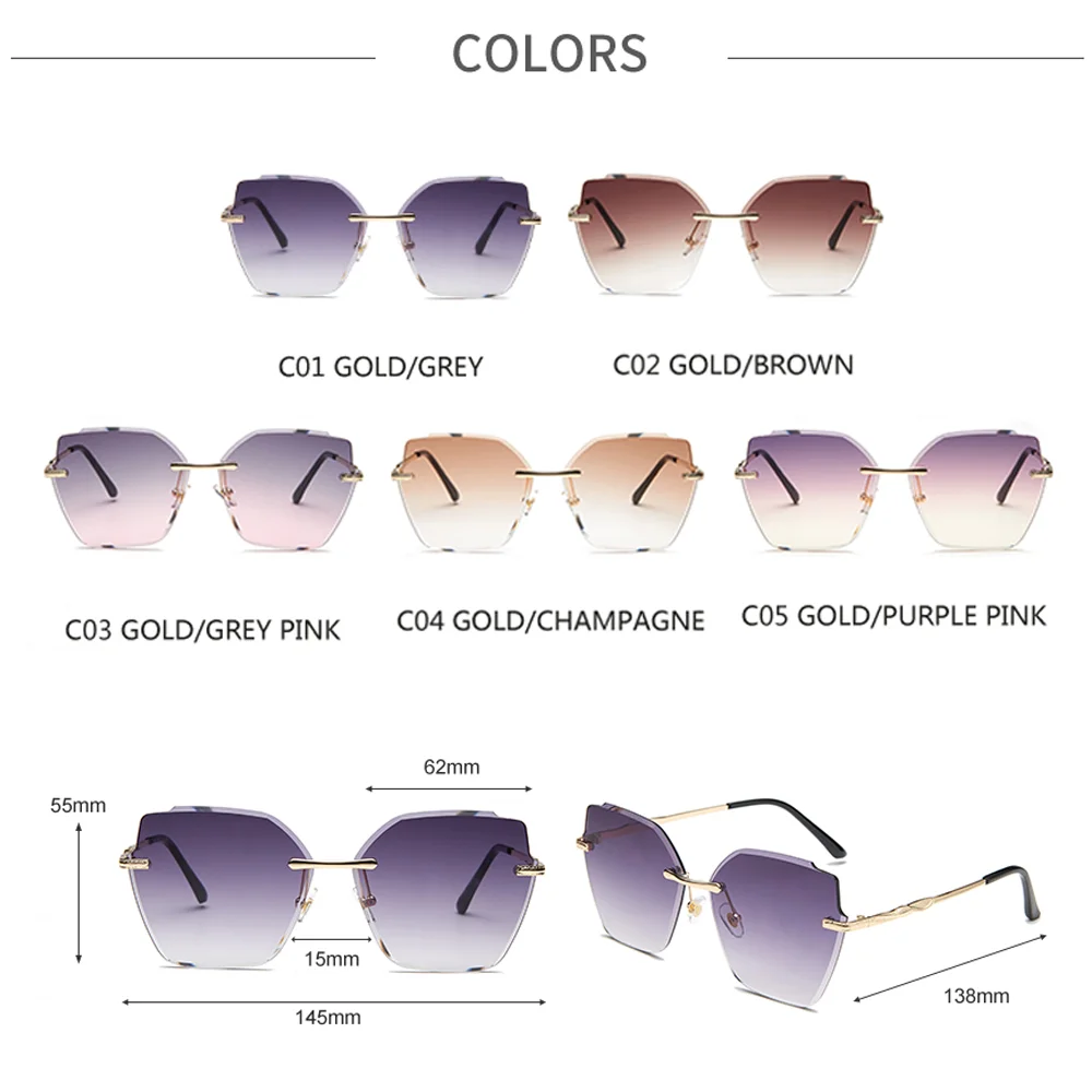

LongKeeper Oversized Polygon Sunglasses Women Fashion Rimless Large Gradient Lens SunGlasses Vintage Shades Eyewear UV400 oculos