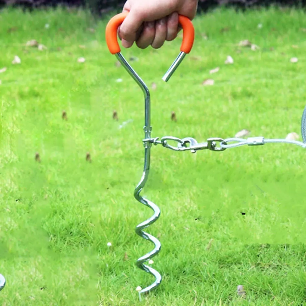 

Tie Out Accessories Heavy Duty Portable Durable Ground Stake Outdoor Dog Fixed Pile Pet Tether Spiral Anti Wrap With Ring Screw