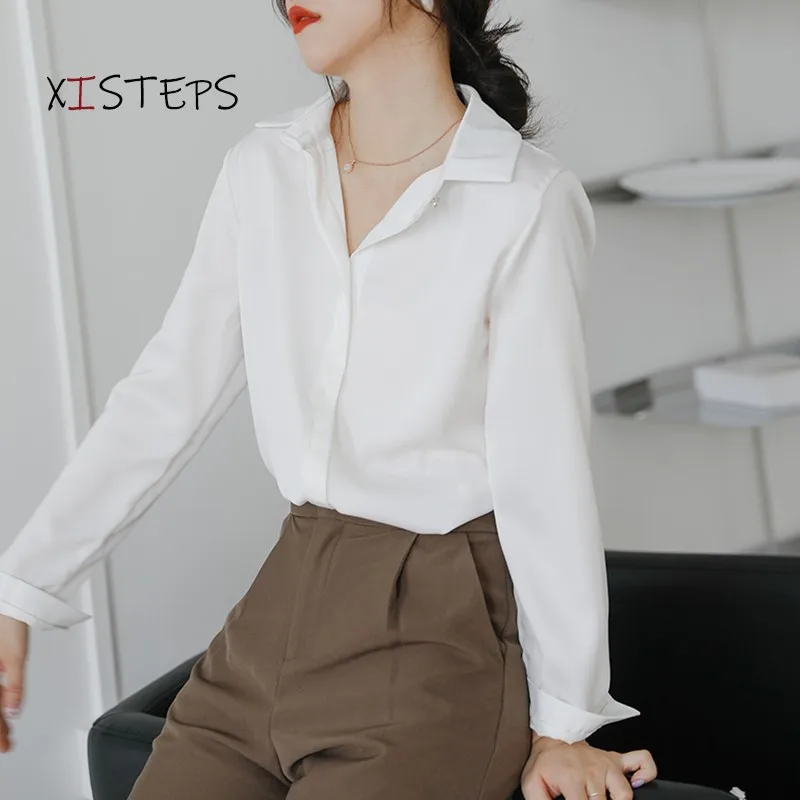 Elegant Satin Blouses For Women 2021 Spring Autumn OL Style Shirts Blue White Ladies Office Work Tops Professional Suit Clothes