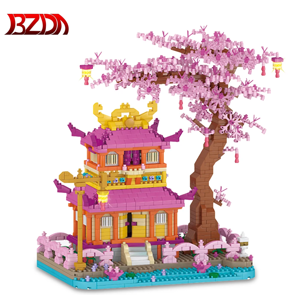 

City Cherry Blossom Tree House Mini Architecture Building Blocks Romantic Tree House Model Brick Children's Toys Christmas Gifts