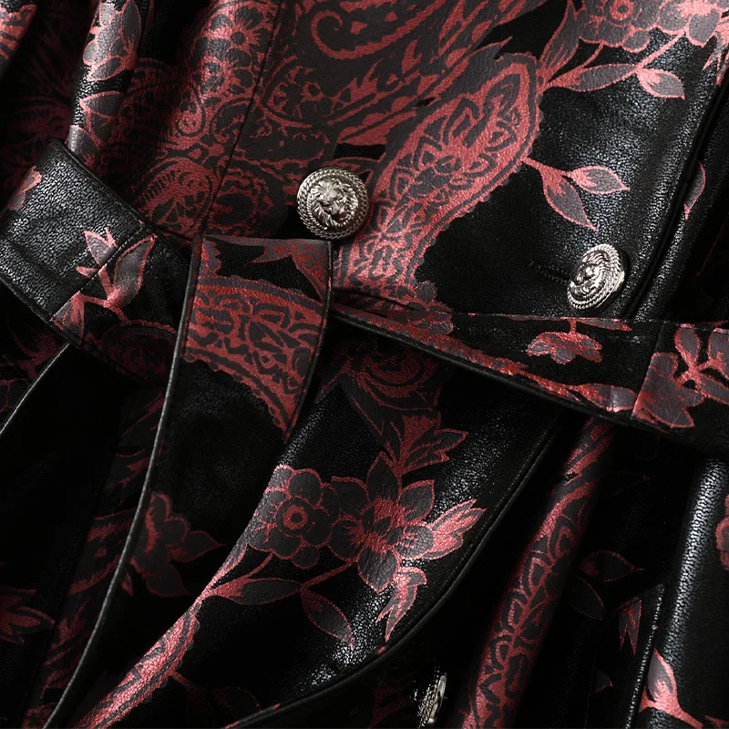 2021 Spring Real Soft Sheepskin Coat Slim Long High Quality Genuine Leather Jacket Print Windbreaker Female High Street Wear