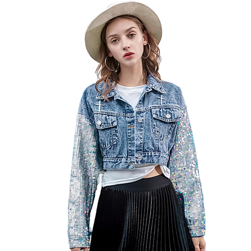 Куртка женская расшитая блестками с длинным рукавом|Женские куртки| |