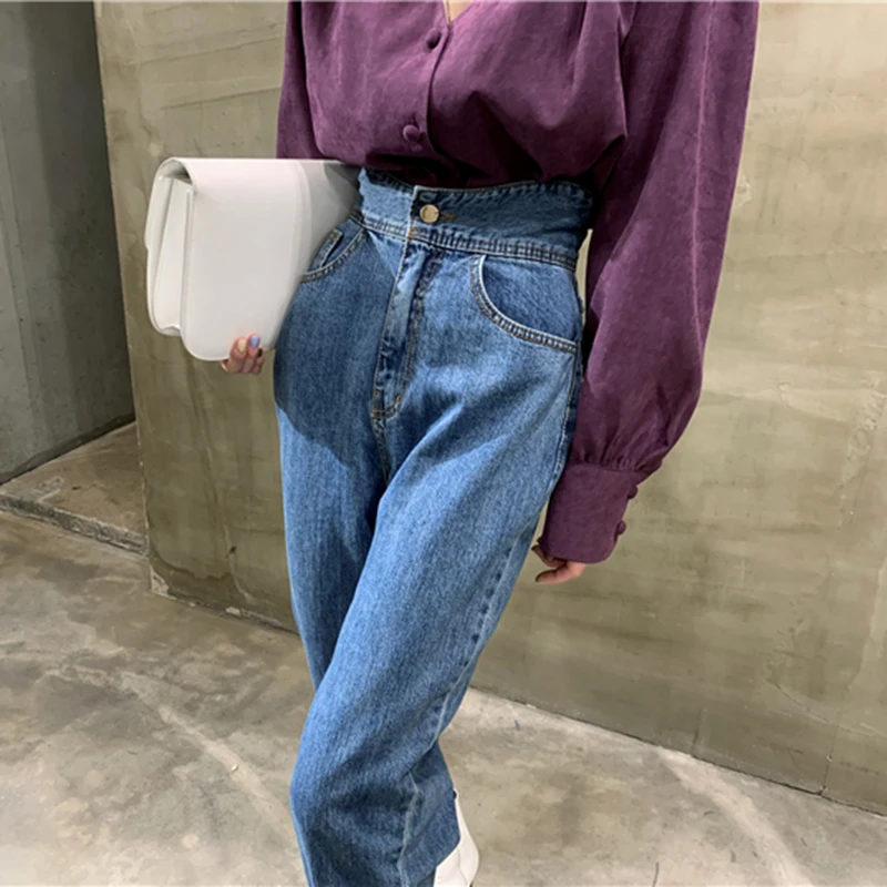 

High Waist Jeans Woman Harem Pants Bud Waist Streetwear White Blue Plus Size Boyfriend Mom Jeans For Women 2021 Spring Fashion