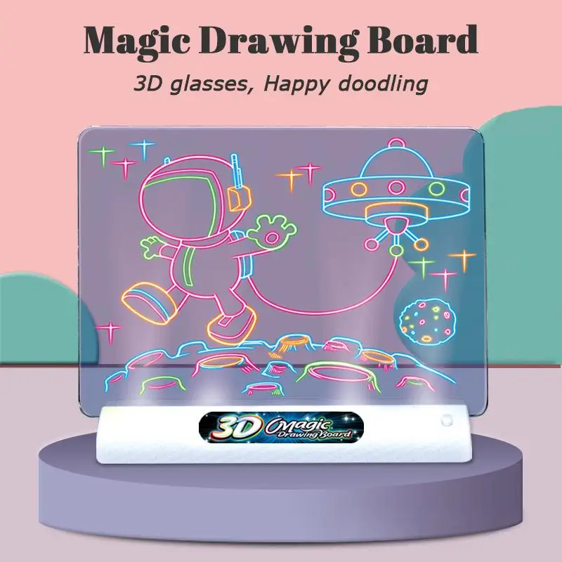 3D Drawing Board LED Light Effects Puzzle Magic Pad Kids Painting Educational Toys Graffiti Lighting Children Gift | Канцтовары для