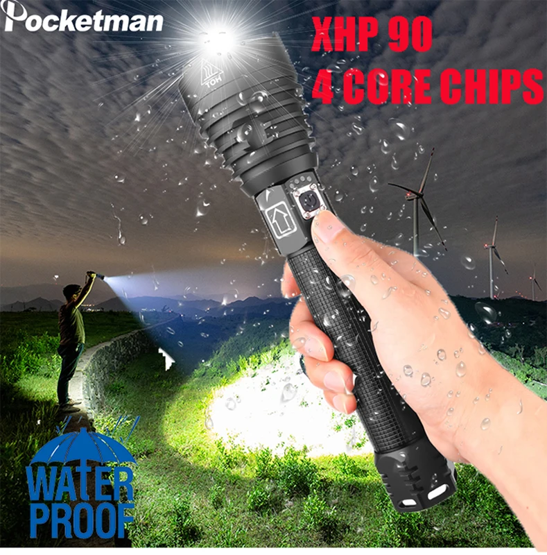XHP90 самый мощный светодиодный фонарик XLamp 18650 Zoom Torch USB Перезаряжаемый водонепроницаемый тактический фонарь Кемпинг Охота лампа