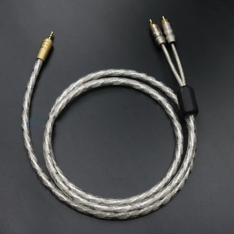 Silver plated double shielded band filter ring 3.5mm to 2rca double lotus head 1 / 2 audio cable