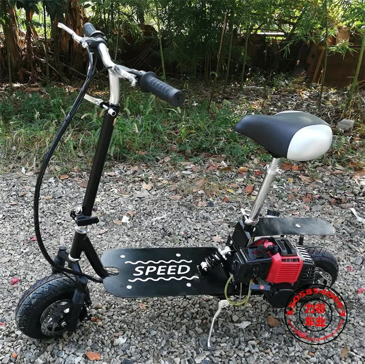 

2 stroke folding gasoline scooter two shock and pedal mini car fuel moped motorcycle second wheel instead of walking